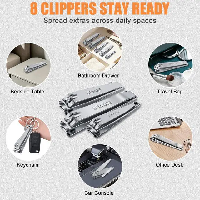 Alt view image 4 of 7 - DRMODE Finger Nail Clippers Adult - 8 Pack Nail Clippers Bulk for Men Women Sharp Travel Toenail Clippers and Fingernail Clipper Set Curved Cutter Trimmer with Nail File