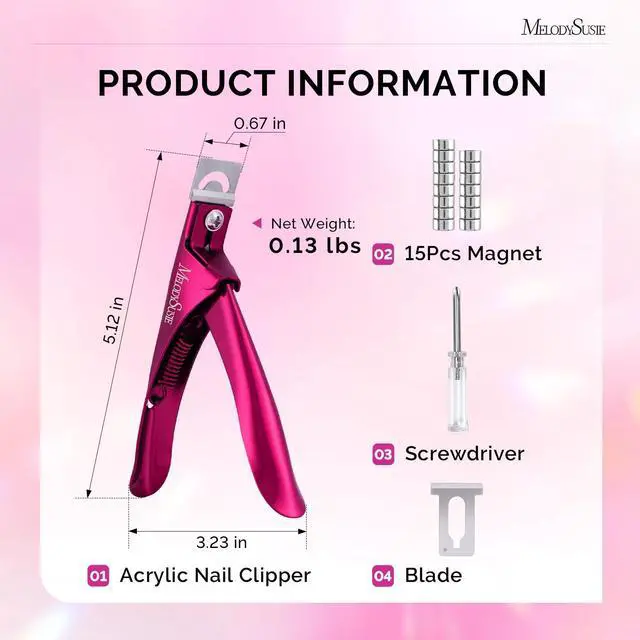 Alt view image 7 of 7 - MelodySusie Acrylic Nail Clippers with 15pcs Magnet Sizers, Professional Nail Clippers Cutters for Long Acrylic Gel Nails Tips, Adjustable Stainless Nail Trimmer, Manicure Tool for Salon Home, Plum