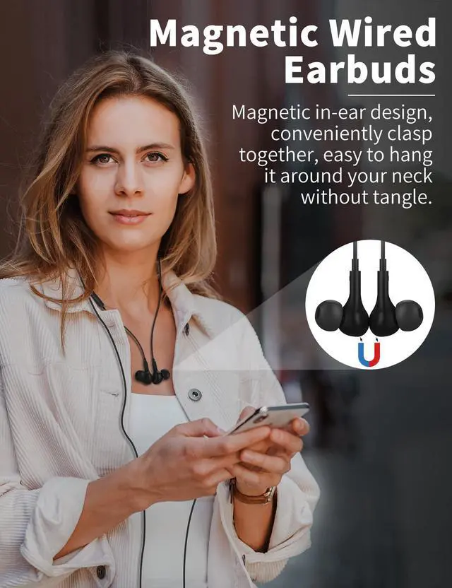 Alt view image 2 of 7 - 3.5mm Wired Earbuds with Mic for MacBook Neo/Chormebook PC,Magnetic In Ear Buds for Moto G Stylus Power Paly Pure,Hifi School Kid Headphones,Noise Isolation Airplane Jack Earphones for Samsung A15 A14