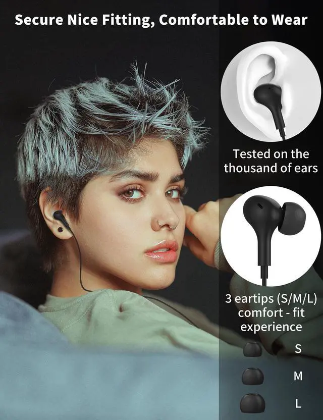 Alt view image 4 of 7 - 3.5mm Wired Earbuds with Mic for MacBook Neo/Chormebook PC,Magnetic In Ear Buds for Moto G Stylus Power Paly Pure,Hifi School Kid Headphones,Noise Isolation Airplane Jack Earphones for Samsung A15 A14