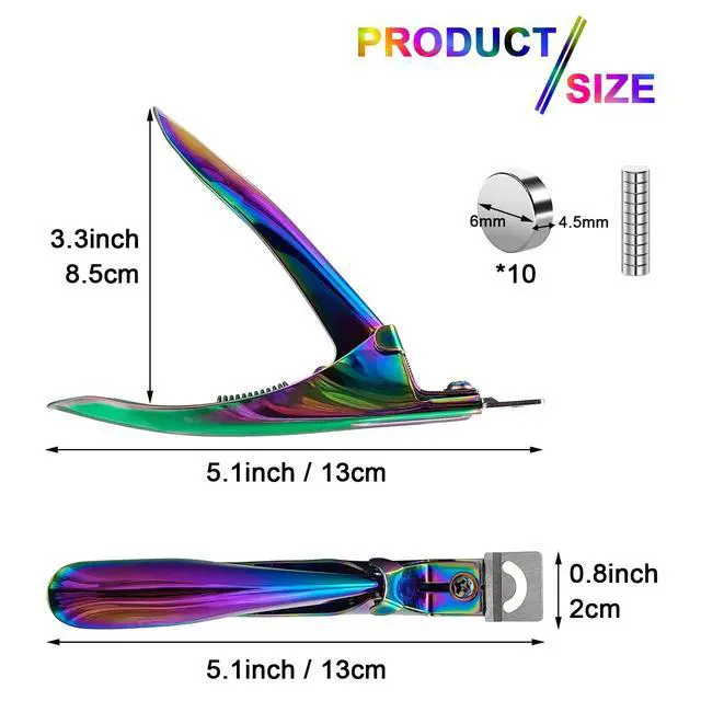 Alt view image 2 of 7 - Acrylic Nail Cutter with Magnet Sizer & Length Measurement,Adjustable Stainless Nail Trimmer for Salon Home Nail Art, Professional Nail Clippers for Precise Manicures (Rainbow)