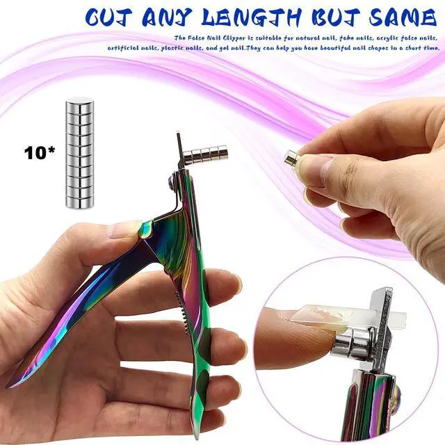 Alt view image 5 of 7 - Acrylic Nail Cutter with Magnet Sizer & Length Measurement,Adjustable Stainless Nail Trimmer for Salon Home Nail Art, Professional Nail Clippers for Precise Manicures (Rainbow)