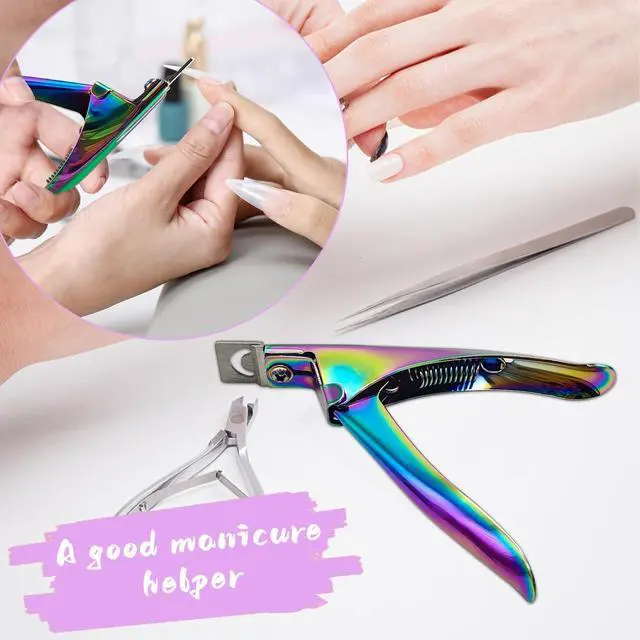 Alt view image 6 of 7 - Acrylic Nail Cutter with Magnet Sizer & Length Measurement,Adjustable Stainless Nail Trimmer for Salon Home Nail Art, Professional Nail Clippers for Precise Manicures (Rainbow)