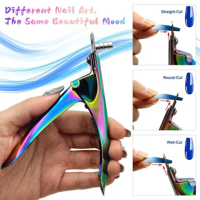 Alt view image 3 of 7 - Acrylic Nail Cutter with Magnet Sizer & Length Measurement,Adjustable Stainless Nail Trimmer for Salon Home Nail Art, Professional Nail Clippers for Precise Manicures (Rainbow)