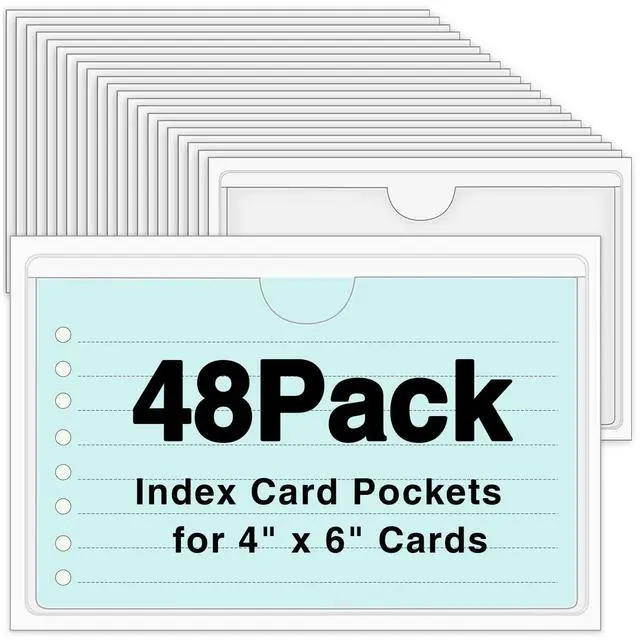 Main image of 48 Pack Adhesive Index Card Holders, Clear 4 x 6 Label Pockets