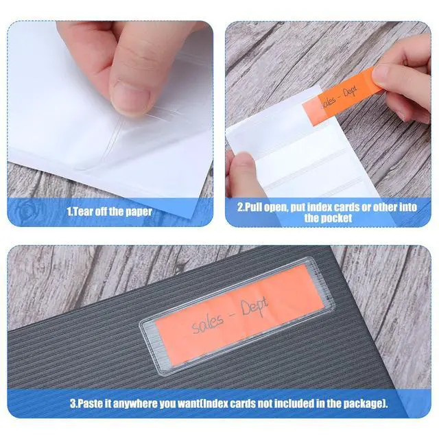 Alt view image 6 of 6 - 100 Pieces Clear Adhesive Pockets Holder and Clear Binder Label Business Card Pockets Card Holder for Organizing and Protecting Labels, Business Cards, Photos