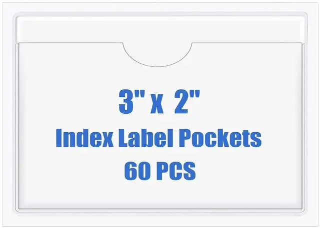 Main image of Origin-Joy 60 PCS Self Adhesive Index Card Pockets with Top Open, Clear Plastic Label Holder for Cards of Note, Library and Business, Adhesive Label Pockets & Card Holder (3 x 2 inch)