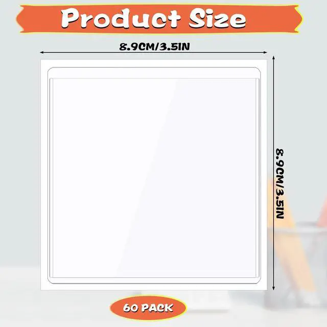 Alt view image 2 of 7 - 60 Pcs Self Adhesive Index Card Pockets 3.5 x 3.5 Inch Square Label Pockets Clear Adhesive Pockets Peel and Stick Plastic Label Holder Business Cards Photo Sleeves for Home Office School Library