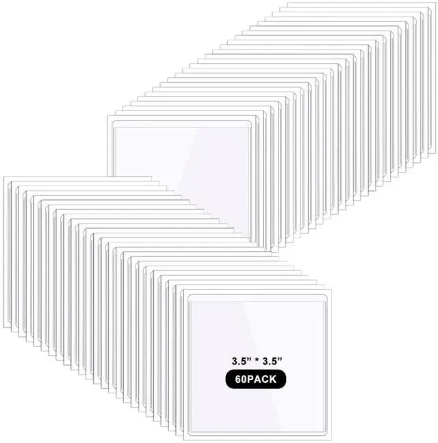 Main image of 60 Pcs Self Adhesive Index Card Pockets 3.5 x 3.5 Inch Square Label Pockets Clear Adhesive Pockets Peel and Stick Plastic Label Holder Business Cards Photo Sleeves for Home Office School Library