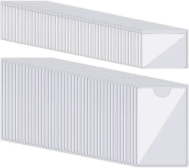 Main image of 100 Self-adhesive Index Card Holder for Business Cards, Clear Plastic Sticky Labels Holders for Storage Bins Toy Bins Scrapbooks, Organize and Protect Cards Photos Labels (2.32 x 3.54'', 1.85 x1.57'')