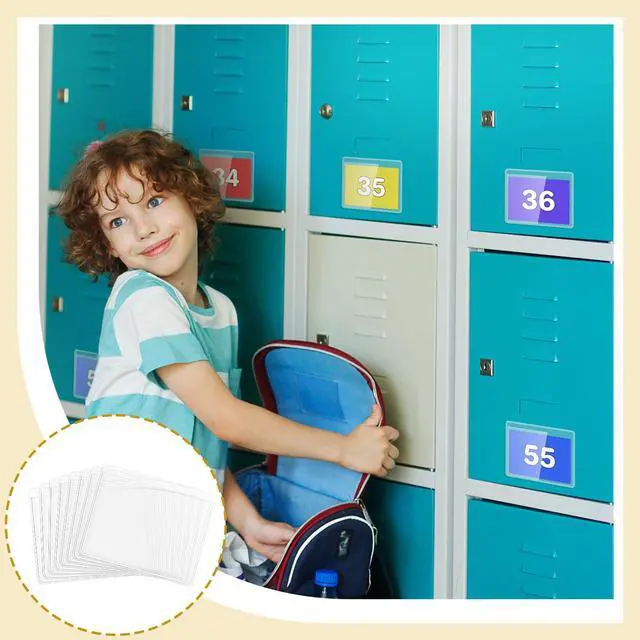 Alt view image 4 of 6 - Jeyiour 100 Pcs Label Holders Adhesive Nameplate Pockets Storage Bin Labels Index Card Holder Shelf Plastic Peel Stick for Classroom Supermarket Bookshelf Library Student Box Drawer (3.6 x 2.9 Inch)