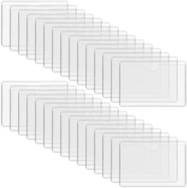 Main image of WYOMER 100 Pack Clear Self-Adhesive Business Card Pockets and Top Open Library Card Pockets, plastic Labels Holders for Storage Bins, Ideal for Organizing and Protecting Your Business Cards