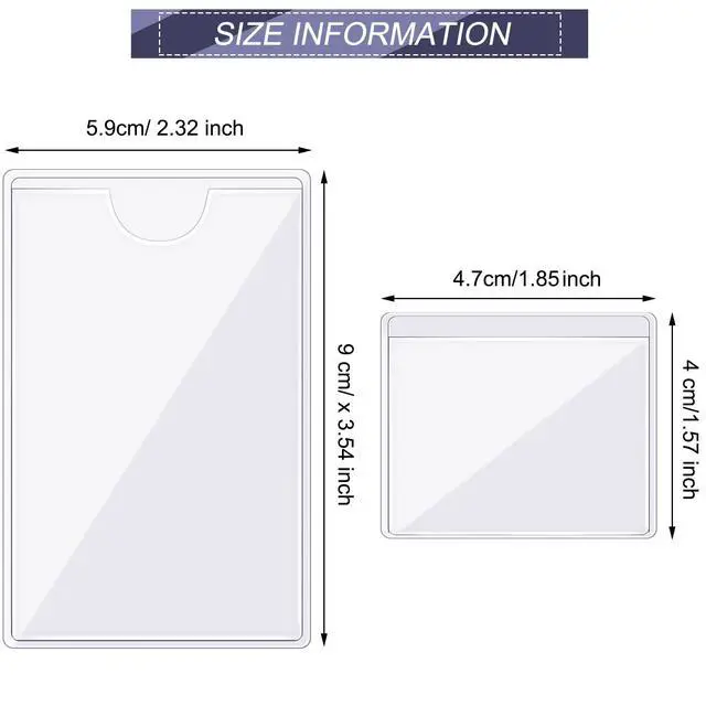 Alt view image 2 of 6 - 100 Self-adhesive Index Card Holder for Business Cards, Clear Plastic Sticky Labels Holders for Storage Bins Toy Bins Scrapbooks, Organize and Protect Cards Photos Labels (2.32 x 3.54'', 1.85 x1.57'')