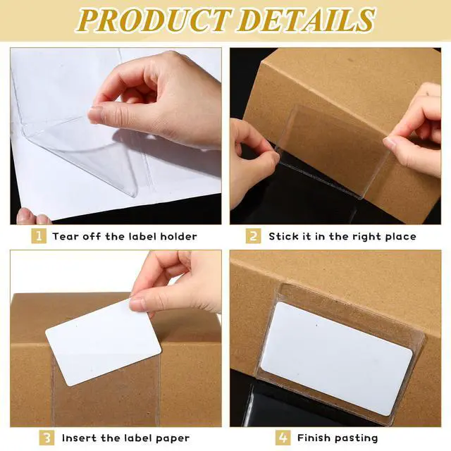 Alt view image 6 of 6 - Jeyiour 100 Pcs Label Holders Adhesive Nameplate Pockets Storage Bin Labels Index Card Holder Shelf Plastic Peel Stick for Classroom Supermarket Bookshelf Library Student Box Drawer (3.6 x 2.9 Inch)