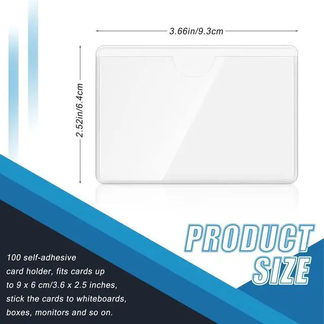Alt view image 2 of 7 - WYOMER 100 Pack Clear Self-Adhesive Business Card Pockets and Top Open Library Card Pockets, plastic Labels Holders for Storage Bins, Ideal for Organizing and Protecting Your Business Cards