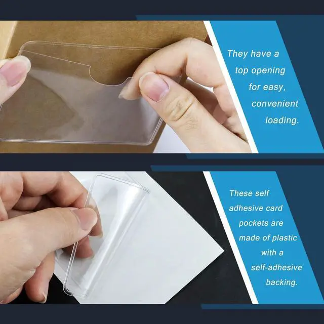 Alt view image 3 of 7 - WYOMER 100 Pack Clear Self-Adhesive Business Card Pockets and Top Open Library Card Pockets, plastic Labels Holders for Storage Bins, Ideal for Organizing and Protecting Your Business Cards