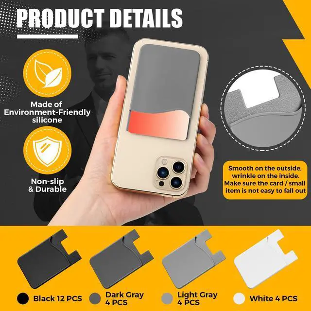 Alt view image 3 of 7 - Frienda 24 Pcs Phone Card Holder Adhesive Silicone Wallet for Back of Phone, Stick-on Cellphone Credit Card Holder Sleeve Compatible with Most Smartphones (Vintage Color)