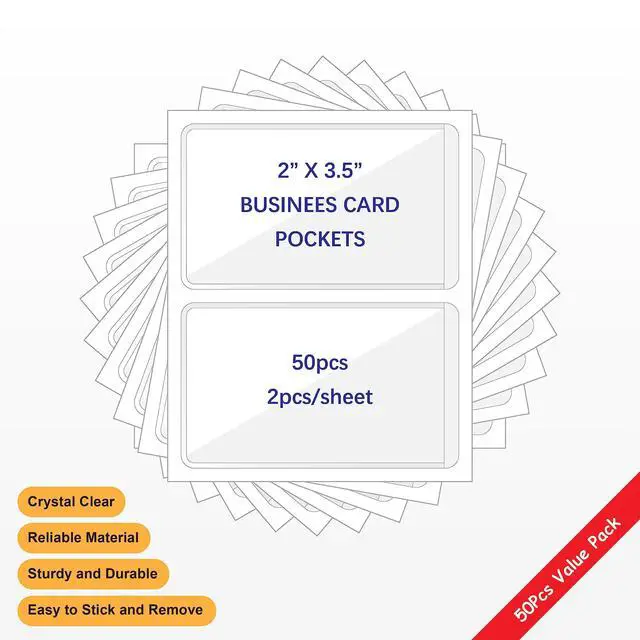 Alt view image 2 of 6 - IMAGAME Clear Adhesive Business Card Pockets, 50 Pack