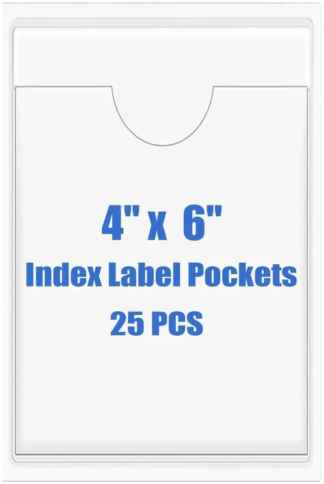 Main image of Origin-Joy 25 PCS Self-Adhesive Index Label Pockets, Clear Plastic Peel & Stick Card Holders with Top Open for Loading (4 x 6 inch)