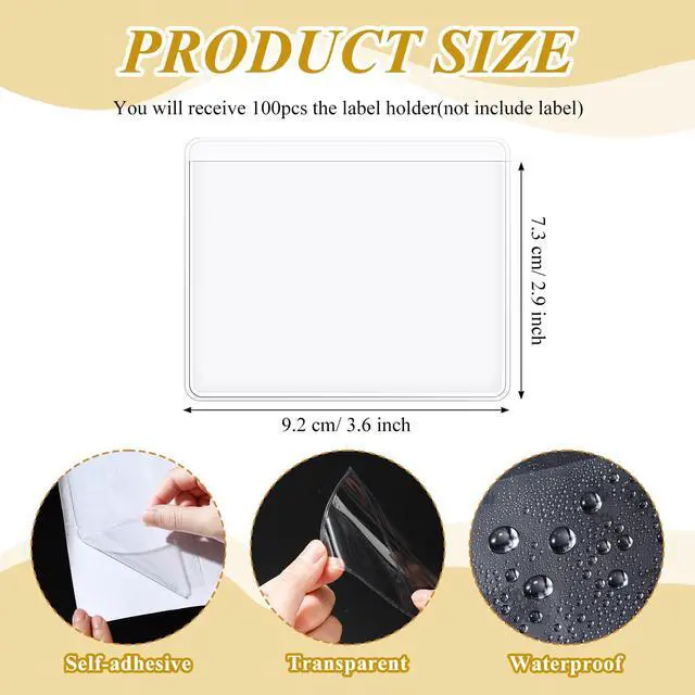 Alt view image 2 of 6 - Jeyiour 100 Pcs Label Holders Adhesive Nameplate Pockets Storage Bin Labels Index Card Holder Shelf Plastic Peel Stick for Classroom Supermarket Bookshelf Library Student Box Drawer (3.6 x 2.9 Inch)