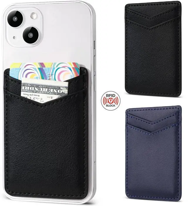 Main image of 2Pack Phone Wallet,Leather Phone Card Holder Adhesive Stick On Credit Card Pocket for Back of Phone Case iPhone and Android-Black,Navy Blue