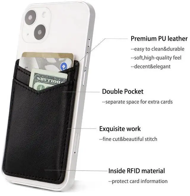 Alt view image 3 of 7 - 2Pack Phone Wallet,Leather Phone Card Holder Adhesive Stick On Credit Card Pocket for Back of Phone Case iPhone and Android-Black,Navy Blue