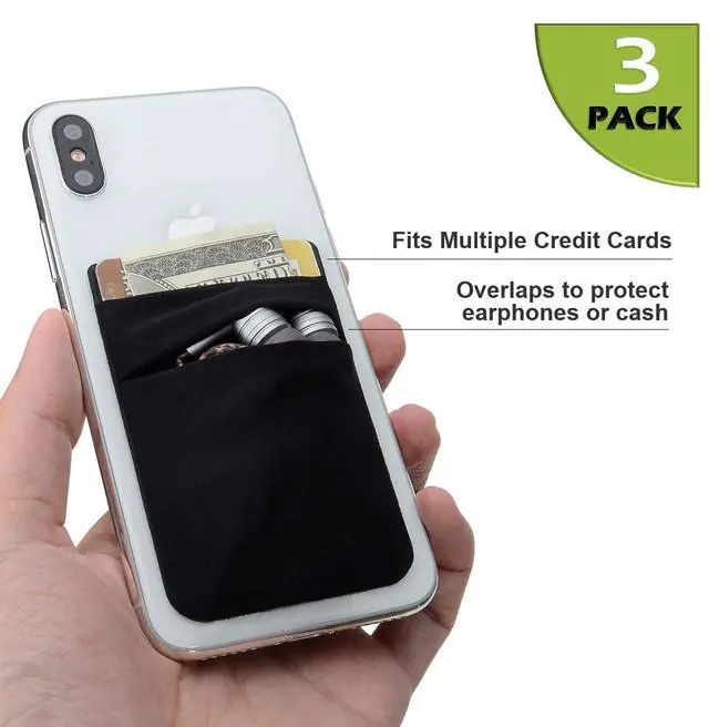 Alt view image 2 of 7 - Hoblaze Phone Card Holder Stretchy Wallet Pocket Credit Card ID Case Pouch Sleeve Adhesive Sticker Compatible with iPhone Samsung Galaxy Android Smartphones - 3Pack Black