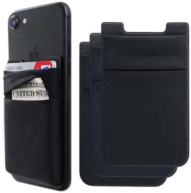 Main image of Hoblaze Phone Card Holder Stretchy Wallet Pocket Credit Card ID Case Pouch Sleeve Adhesive Sticker Compatible with iPhone Samsung Galaxy Android Smartphones - 3Pack Black
