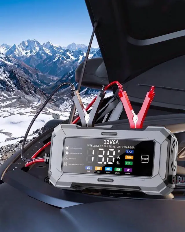 Alt view image 7 of 7 - Car Battery Charger, Automatic Trickle Charger and Battery Maintainer with Pulse Repair Digital Display Trickle Charger for Car Battery 12V 6A Auto Battery Charger for AGM Motorcycle LiFePO4 Batteries