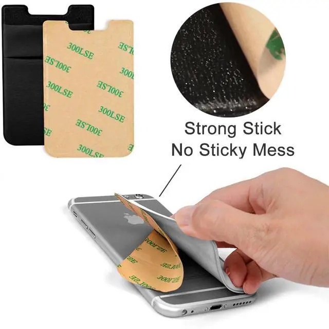 Alt view image 4 of 7 - Hoblaze Phone Card Holder Stretchy Wallet Pocket Credit Card ID Case Pouch Sleeve Adhesive Sticker Compatible with iPhone Samsung Galaxy Android Smartphones - 3Pack Black