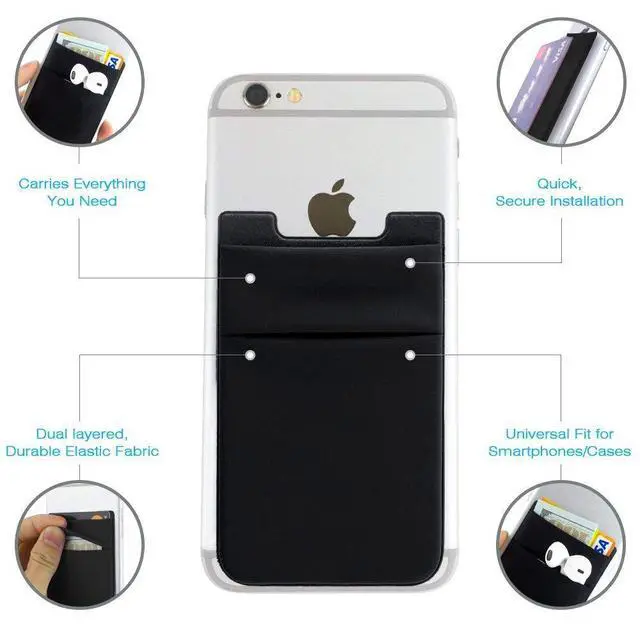 Alt view image 6 of 7 - Hoblaze Phone Card Holder Stretchy Wallet Pocket Credit Card ID Case Pouch Sleeve Adhesive Sticker Compatible with iPhone Samsung Galaxy Android Smartphones - 3Pack Black