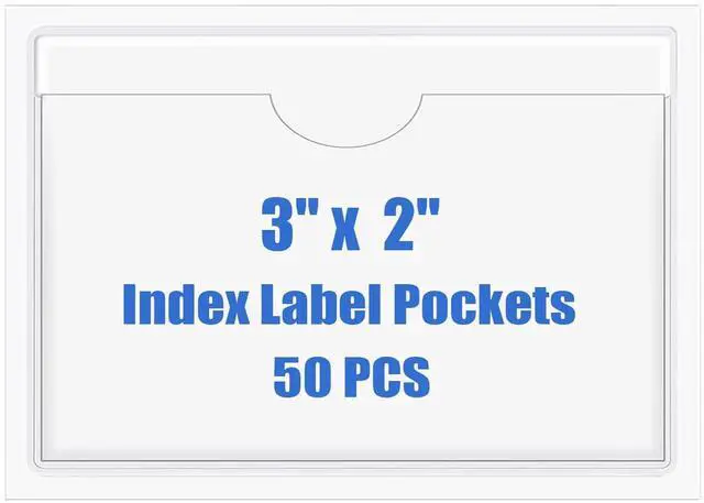 Main image of Origin-Joy 50 PCS Self-Adhesive Index Label Pockets, Clear Plastic Peel & Stick Card Holders with Top Open for Loading (3 x 2 inch)