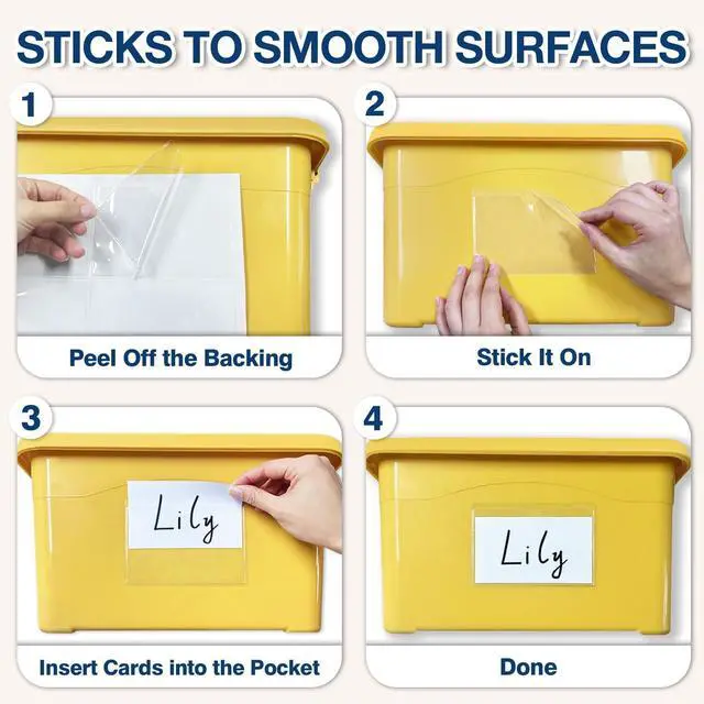 Alt view image 4 of 7 - H4D 24 Pack labels for Storage Bins, 3" x 5" Plastic Clear Adhesive Pockets