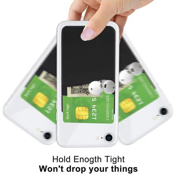 Alt view image 3 of 7 - Senose 5 Pack Phone Wallet, Card Holder Back of Phone Stick On Pocket Credit ID Card Sleeve, Strong Adhesive Sticker Cellphone Wallet Compatible for iPhone, Android & Most Smartphones