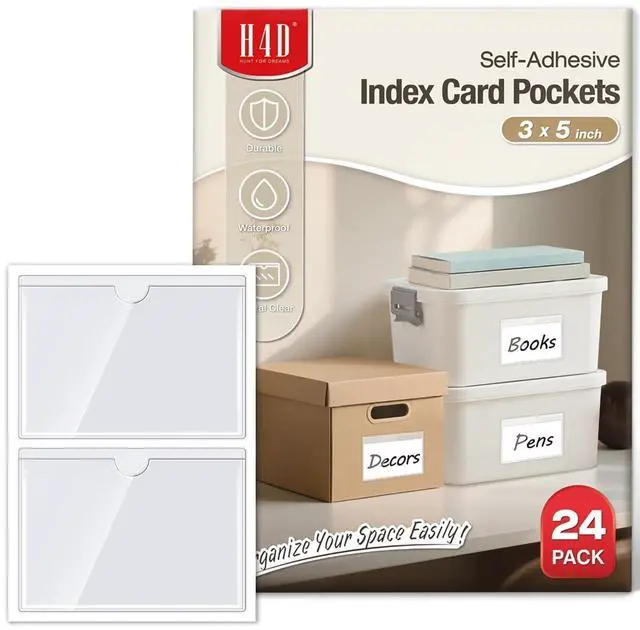 Main image of H4D 24 Pack labels for Storage Bins, 3" x 5" Plastic Clear Adhesive Pockets