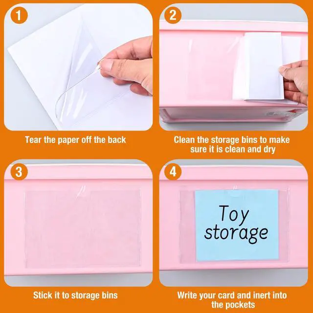 Alt view image 7 of 7 - 40 PCS Index Card Pockets 4"X6", Self Adhesive Card Pockets, Clear Label Pockets for Storage Bins, Plastic Labels Holders for Organizing, Loading, Drawer,Library Card, Totes, Shelves (4"X6")