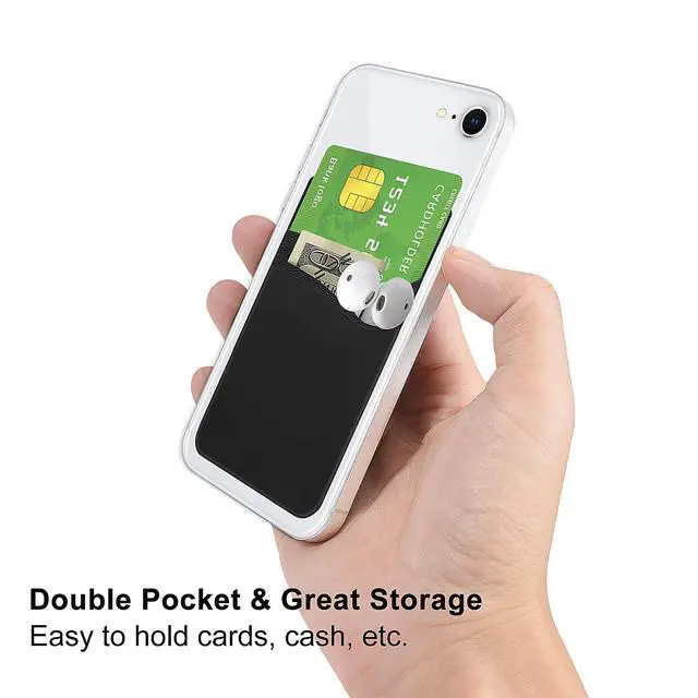 Alt view image 4 of 7 - Senose 5 Pack Phone Wallet, Card Holder Back of Phone Stick On Pocket Credit ID Card Sleeve, Strong Adhesive Sticker Cellphone Wallet Compatible for iPhone, Android & Most Smartphones