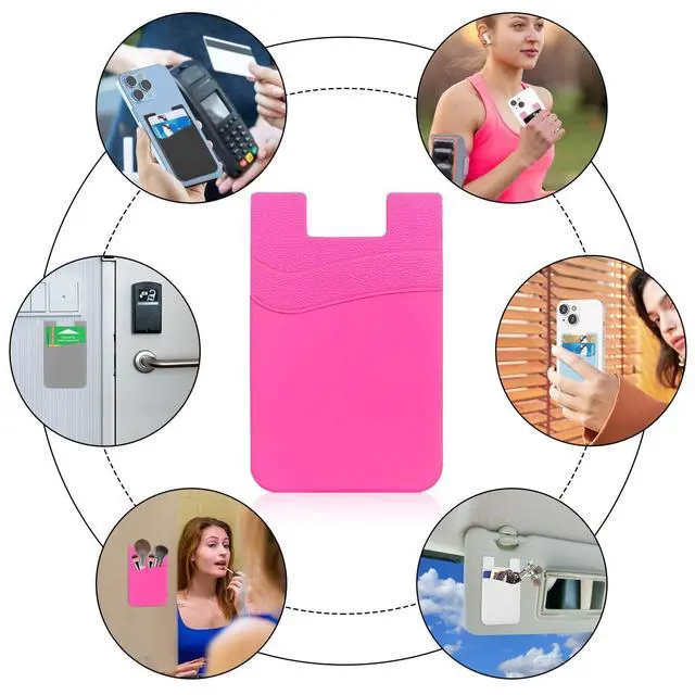Alt view image 7 of 7 - Senose 5 Pack Phone Wallet, Card Holder Back of Phone Stick On Pocket Credit ID Card Sleeve, Strong Adhesive Sticker Cellphone Wallet Compatible for iPhone, Android & Most Smartphones