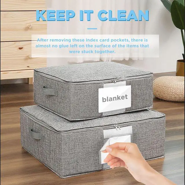 Alt view image 4 of 7 - 56 Pack Clear Self-Adhesive Pockets, 3" x 5" Index Card Pockets with Top Open Loading, PVC Label Holders for Organizing Storage Bins, Library Card, Drawer, and Protecting Your Cards