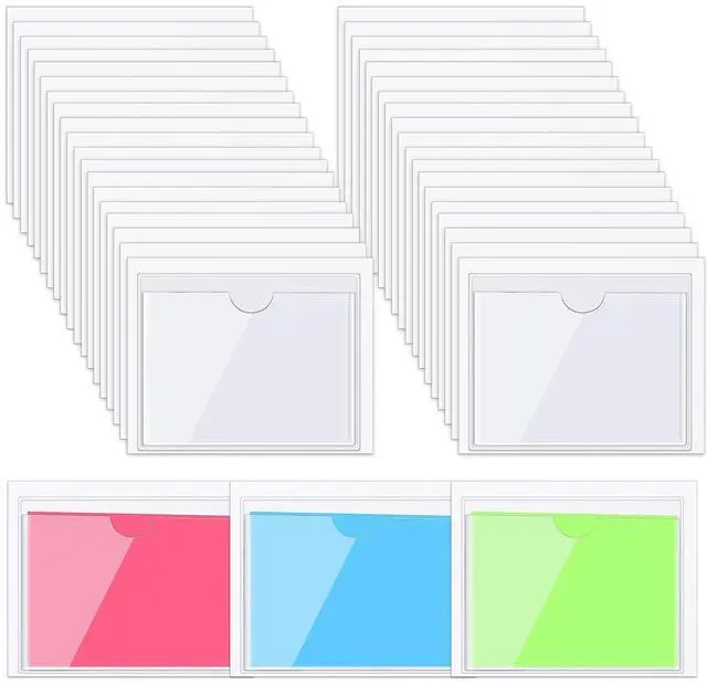 Main image of Chinco 30 Pcs Self Adhesive Pockets, Bin Labels for Storage Bins, Clear Pocket Label Sleeves, Plastic Index Card Holder with Top Open for Organizing Bins Box Drawer(2.75 x 3.5 Inches)