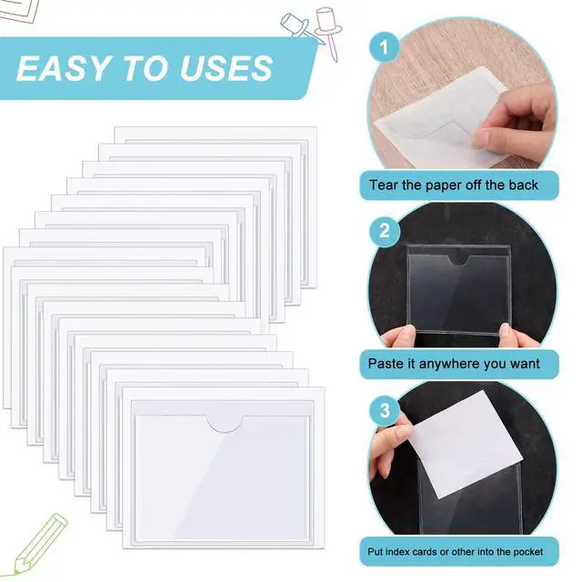 Alt view image 4 of 7 - Chinco 30 Pcs Self Adhesive Pockets, Bin Labels for Storage Bins, Clear Pocket Label Sleeves, Plastic Index Card Holder with Top Open for Organizing Bins Box Drawer(2.75 x 3.5 Inches)