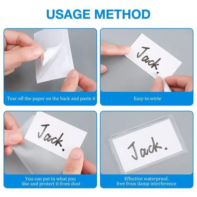 Alt view image 5 of 6 - Geyee 100 Adhesive Pockets Library Card Pocket with Top Open, Clear Self Adhesive Index Card Sleeves for Business Cards, Back to School Supplies for Storage Bins Library Cards Organizing Totes Shelves