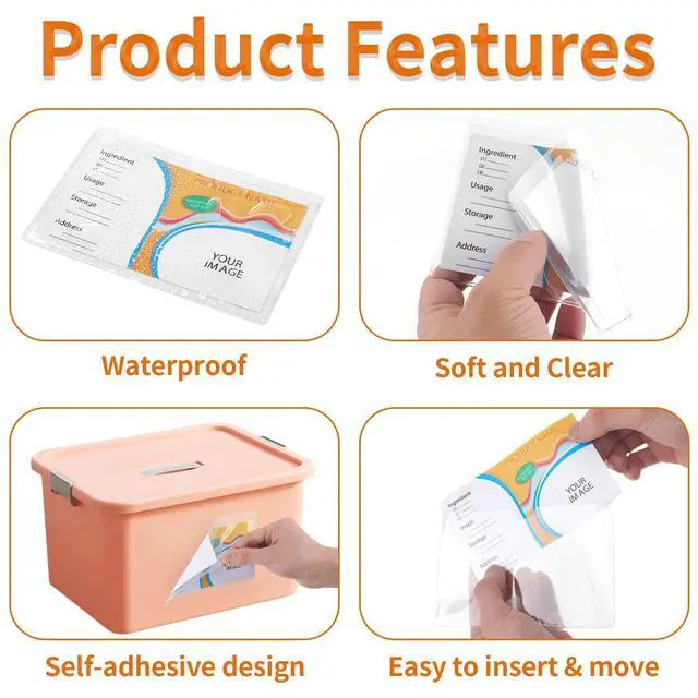 Alt view image 2 of 7 - 44 Pcs Storage Bin Labels, 3×5 in Index Card Holder, Clear Adhesive Pockets