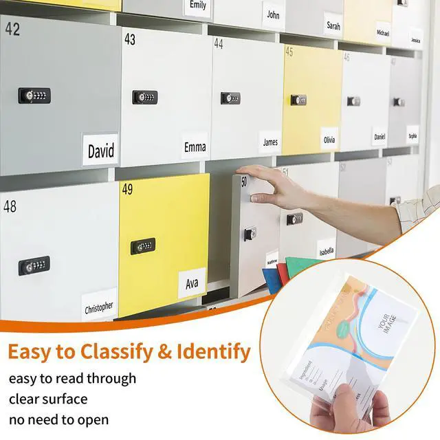 Alt view image 3 of 7 - 44 Pcs Storage Bin Labels, 3×5 in Index Card Holder, Clear Adhesive Pockets