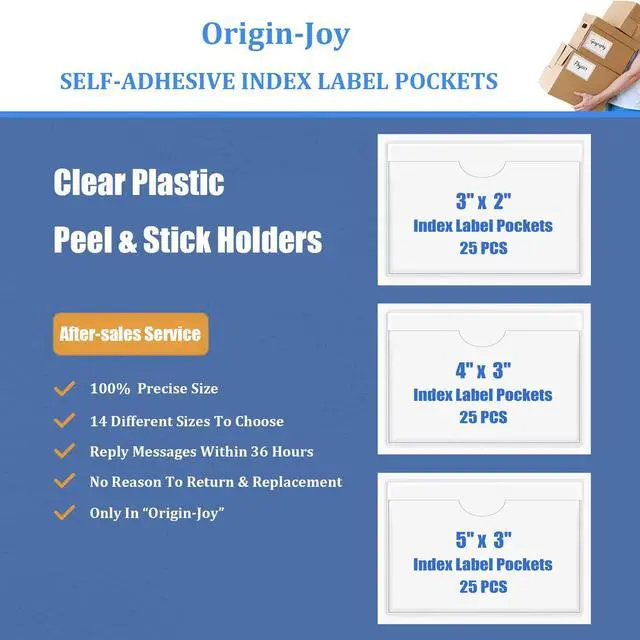 Alt view image 7 of 7 - Origin-Joy 25 PCS Self-Adhesive Index Label Pockets, Clear Plastic Peel & Stick Card Holders with Top Open for Loading (3 x 2 inch)