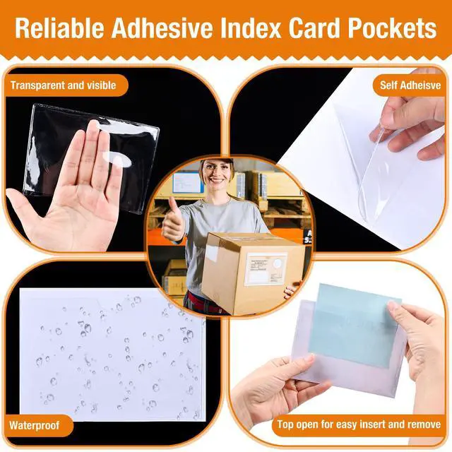 Alt view image 3 of 7 - 40 PCS Index Card Pockets 4"X6", Self Adhesive Card Pockets, Clear Label Pockets for Storage Bins, Plastic Labels Holders for Organizing, Loading, Drawer,Library Card, Totes, Shelves (4"X6")