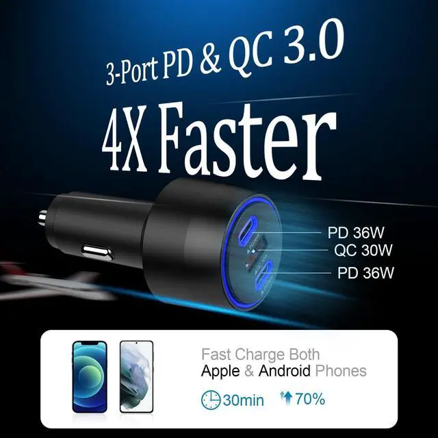 Alt view image 2 of 7 - Super Fast Type C Car Charger 3 Port for Samsung Galaxy S26 S25 Ultra A17