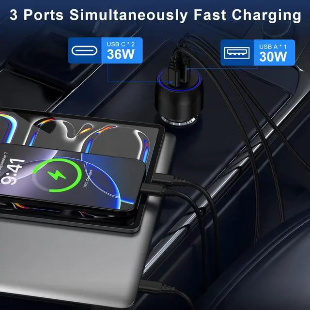 Alt view image 4 of 7 - Super Fast Type C Car Charger 3 Port for Samsung Galaxy S26 S25 Ultra A17
