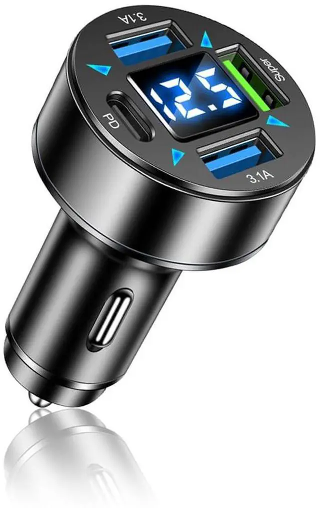 Main image of 4-Port Fast Car Charger With Plug Outlet, LED Voltmeter, PD3.1, Super Port - Universal Cigarette Lighter USB Accessory Compatible With iPhone & Android (PD/Super)