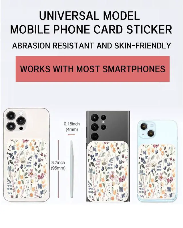 Alt view image 2 of 5 - AOHRO Phone Card Holder - Dual Pocket Leather Wallet with Adhesive, Cute Credit Card Holder for Most Phones - Colorful Boho Leaf